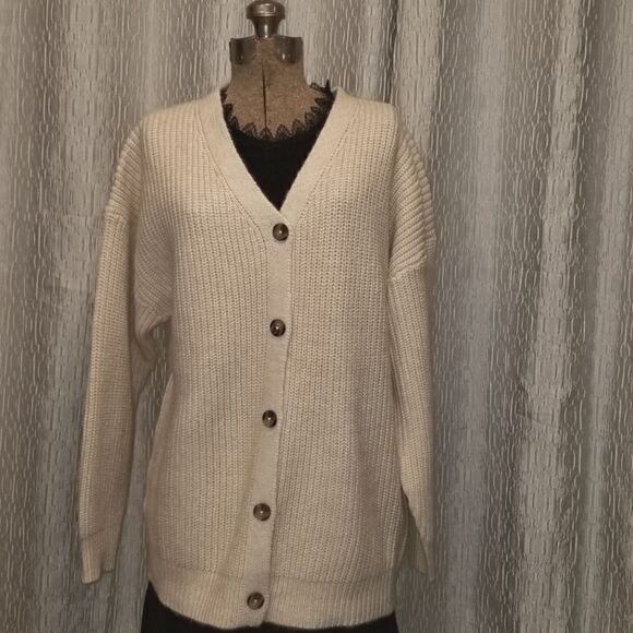 Oak + Fort Tan Chunky Knit Cardigan Oversized S-m NWT - Picture 11 of 13